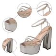 thumbnail image 5 of Rokment Bridal Glitter Rhinestones Platform Chunky High Heels Dress Sandals for Women Bride Wedding Sparkly Sexy Open Square Toe Block Heeled Pumps Dressy Sandals Silver Size 9, 5 of 7