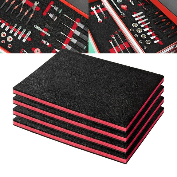 Precision Defined Tool Box Foam - Protective Inserts for Cases, Polyethylene Tool Foam for Cases, Cushion Insert for Toolboxes - 16" Black/Red (4 pack)