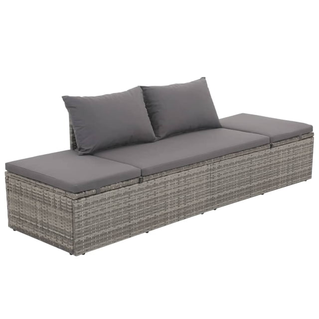Cama de patio VidaXL, cama de salón para exteriores, con lados ajustables, ligera, resistente a la intemperie, fácil mantenimiento, cojines lavables y estructura de poliratán