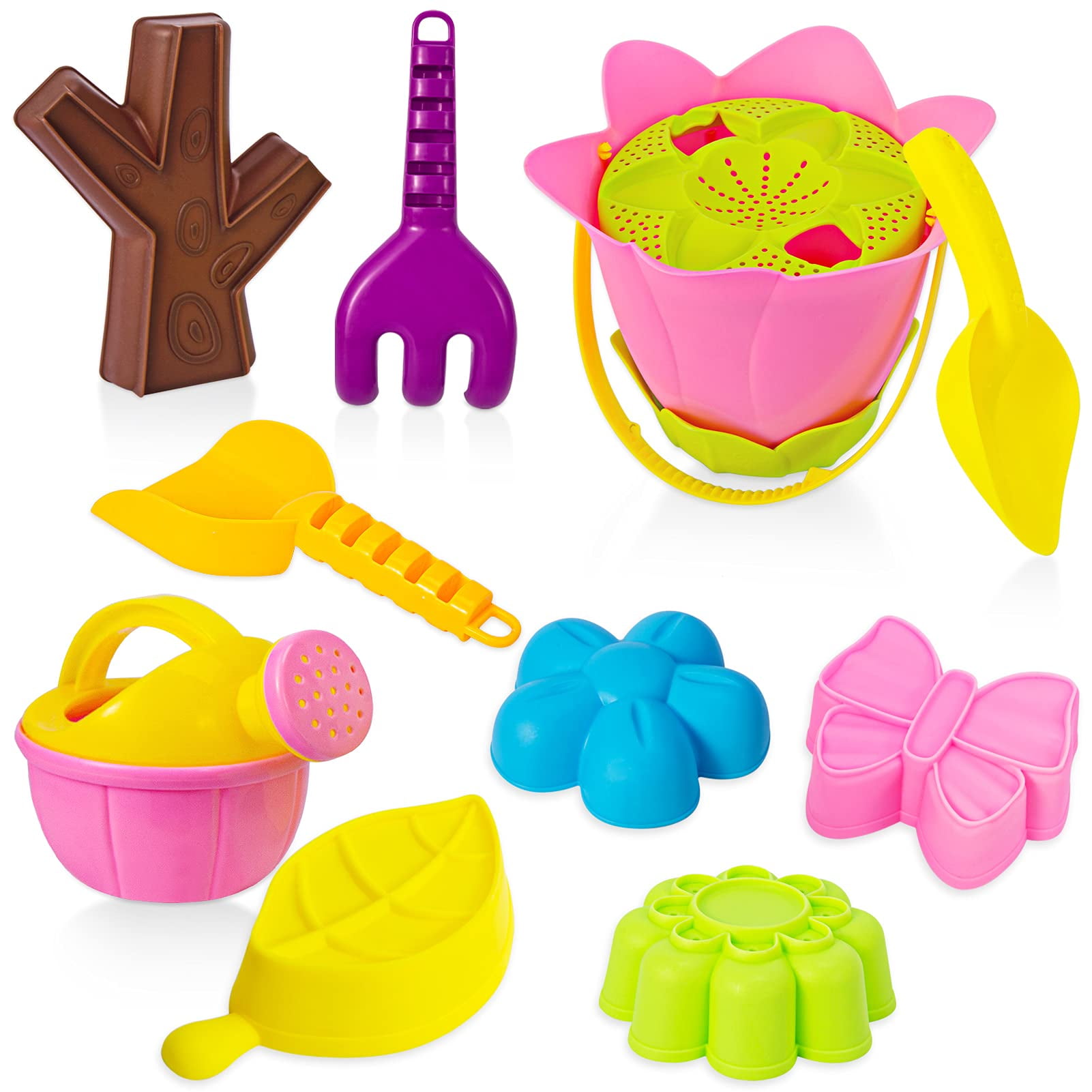 Beach Sand Toys for Girls Kids Toddles 10pcs, Flower Sand Bucket