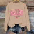 thumbnail image 4 of Women Sweatshirt Malibu Letter Print Fall Crewneck Sweatshirt Relaxed Fit Basic Top Essential Casual Outfit Hoodie Women Khaki XL, 4 of 6