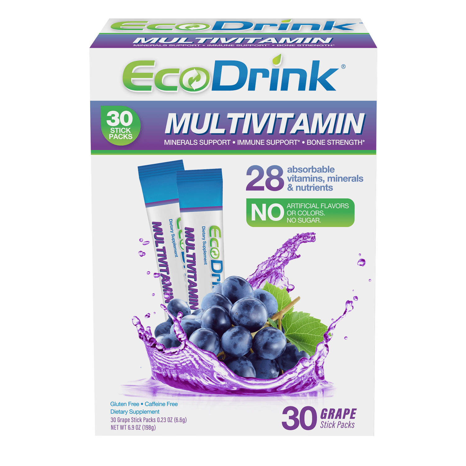 Ecodrink Complete Multivitamin Drink Mix, 30 Packets Fruit Punch