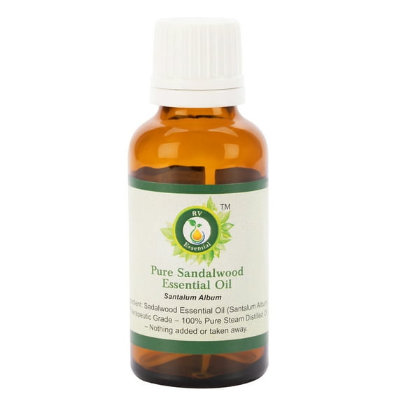 R V Essential Pure Sandalwood Essential Oil 50ml (1.69oz)- Santalum Album (100% Pure and Natural Steam Distilled)