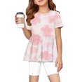 thumbnail image 2 of IYYVV 2-Piece Girls' Outfit Breathable Ruffle Top and Biker Short Summer Printed Matching Set Loose Lightweight Lounge Sets Light pink 140, 2 of 7