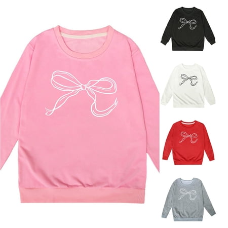 SONXAHE Girl s Bow Graphic Sweatshirt Crewneck Long Sleeve Sweatshirts Casual Pullover Tops Pink
