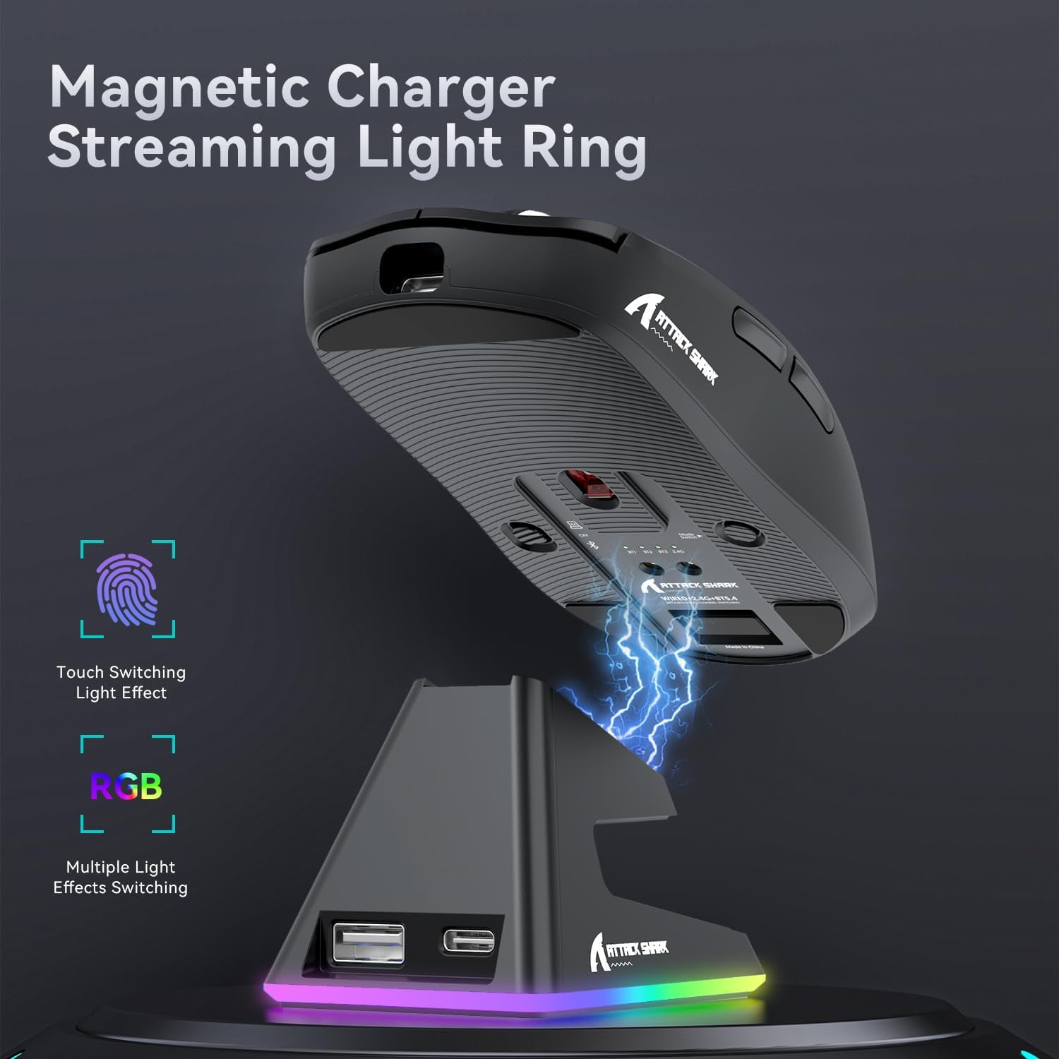 ATTACK SHARK X6 49g SUPERLIGHT Mouse with Magnetic Charging Dock, PixArt PAW3395 Gaming Sensor, BT/2.4G Wireless/Wired Gaming Mouse, 26000 DPI, X3 Upgraded Office Mice for Win11/Xbox/PS/Mac (Black)