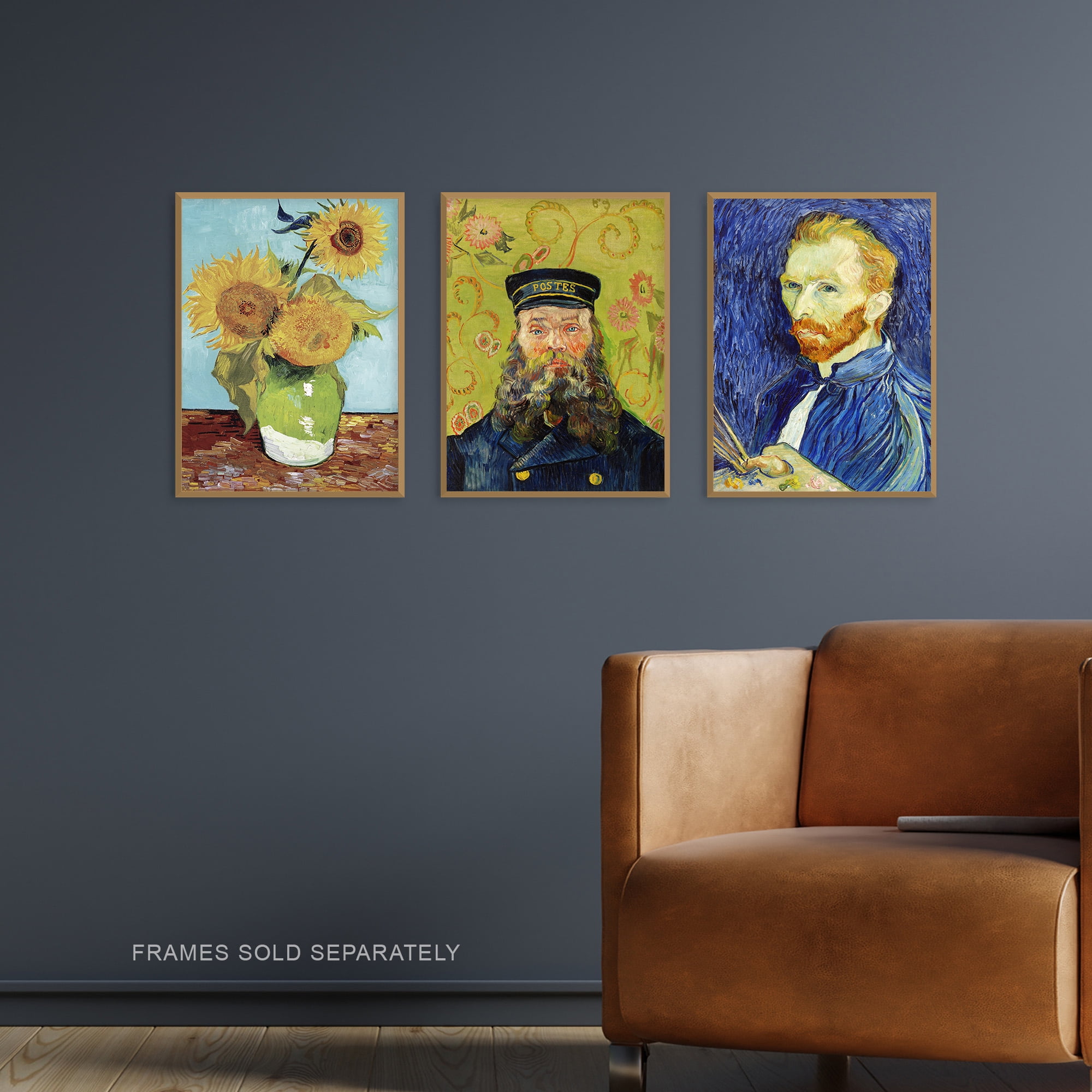Set of 3 Vincent Van Gogh Classic Paintings Blue Gold Wall Art
