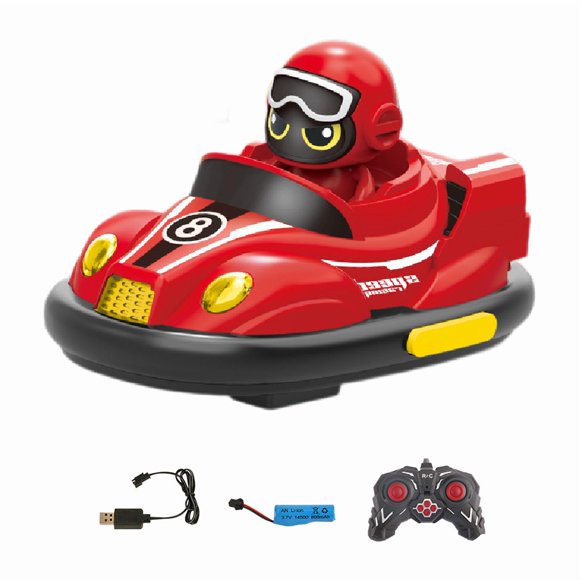 RC Drift Bumper Car Toy with 2.4GHz Remote Control - Rechargeable Kart for Kids 3+, Featuring Navy Blue/Fiery Red Design, Child-Friendly Plastic Material, and Random Facial Expression Mini Figure -