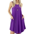 thumbnail image 2 of Robe d'Été Décontractée Sans Manches pour Femmes, Col Rond, Ample, Unie, avec Poches, P-2TG, A-Violet, TTG, 2 of 4