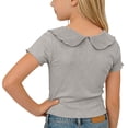 thumbnail image 4 of KyCheLot Girls' Summer T-Shirts Button Round Lapel Neck Solid Color Short Sleeve Tops Trendy Comfortable T-Shirts, 4 of 7