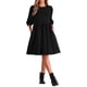 thumbnail image 1 of Vestido casual smock con mangas abullonadas y bolsillo de cuello redondo para mujer INSPIRE CHIC XS negro, 1 of 6