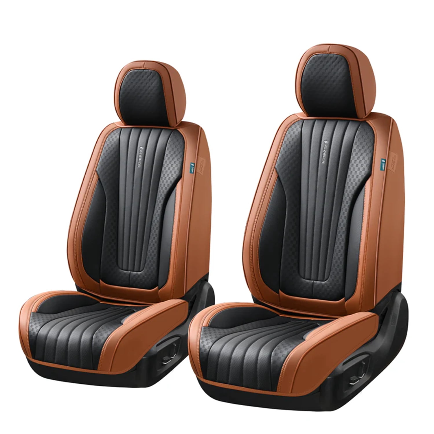 FLORICH Car Seat Covers, 2 Seats Waterproof Faux Leather Seat Cushions, Auto Protectors Universal Fit Most Cars, Black&Brown
