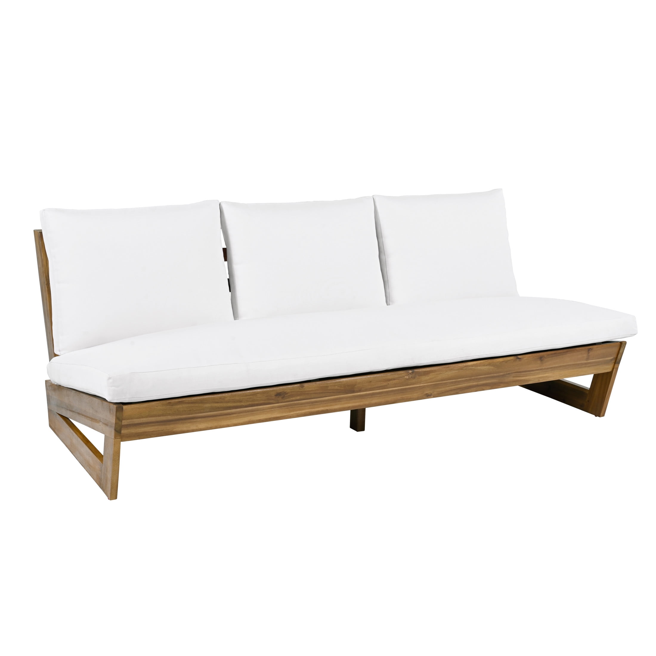Christopher Knight Home Outdoor 3 Seater Sofa with Slatted Wood Frame and Cushions, Deep Seating, White