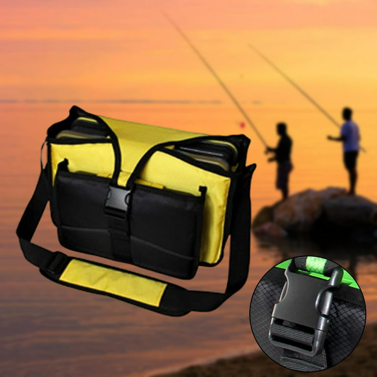 Fishing Tackle Bag Fishing Lures Bag Oxford Handbag Multiple Pockets Case Shoulder Bag Tackle Box Organizer for Travel Hiking Sea Fishing Yellow, Size