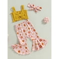 thumbnail image 3 of Wassery Baby Girls 3Pcs Summer Outfits 6 12 18 24 Months Infant Girls Sleeveless Bow Front Tops + Floral Bell Bottoms + Headband Set, 3 of 8