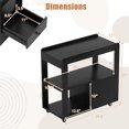 thumbnail image 3 of Gymax Table d'Appoint Étroite Moderne 2 Tiroirs avec Étagères Ouvertes Table de Chevet Noire, 3 of 8