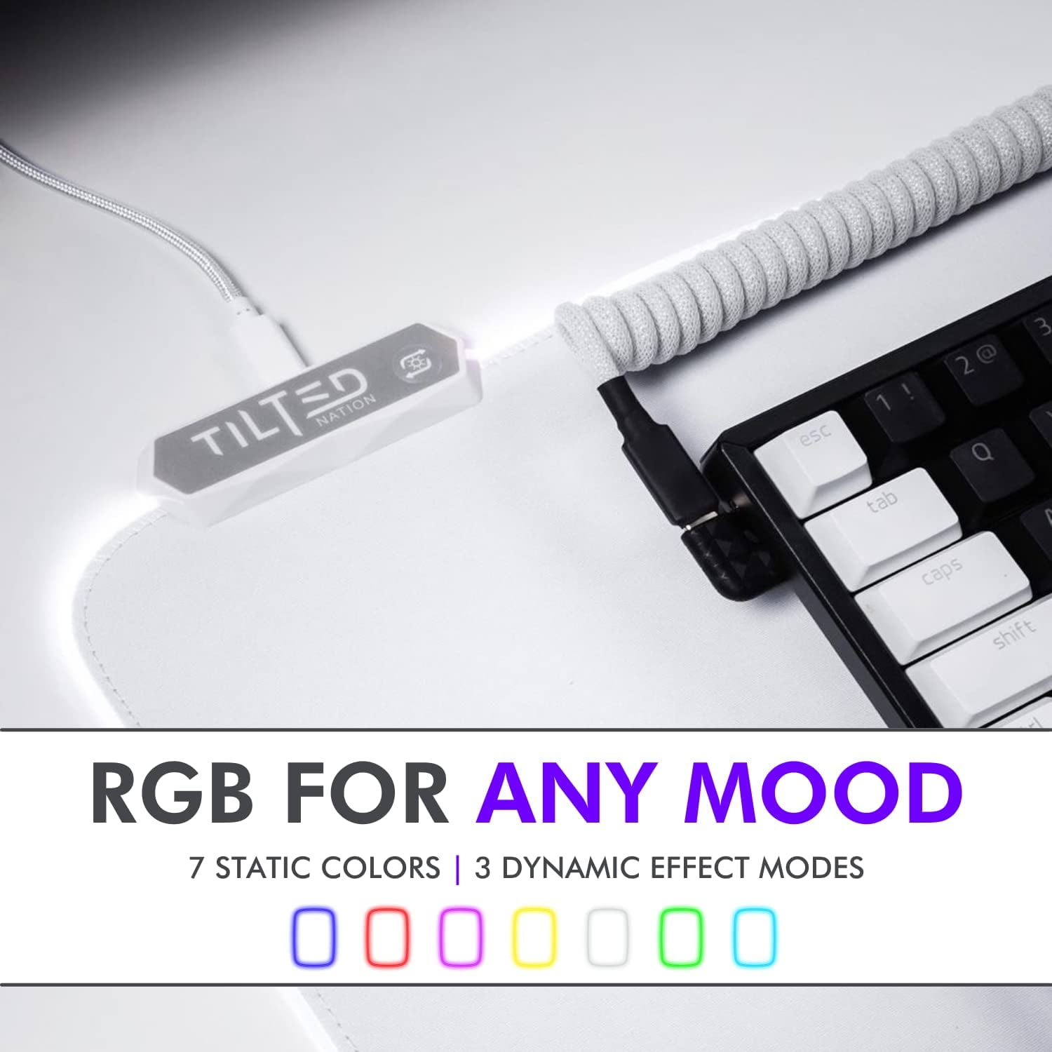 Tilted Nation Bone White Gaming Mouse Pad RGB - Bright LED Gaming Mousepad XL White