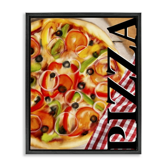 Stupell Industries Gourmet Traditional Pizza Food & Beverage Painting Black Floater Framed Canvas Art Print Wall Art, 17 x 21