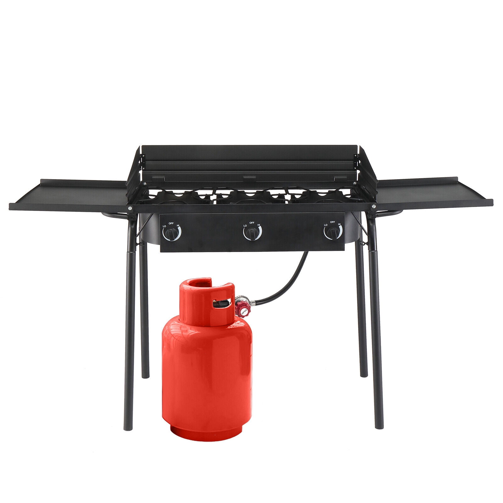 Portable 225,000-BTU 3 Burner Gas Cooker Outdoor Camping Stove BBQ w/ Wind Panel
