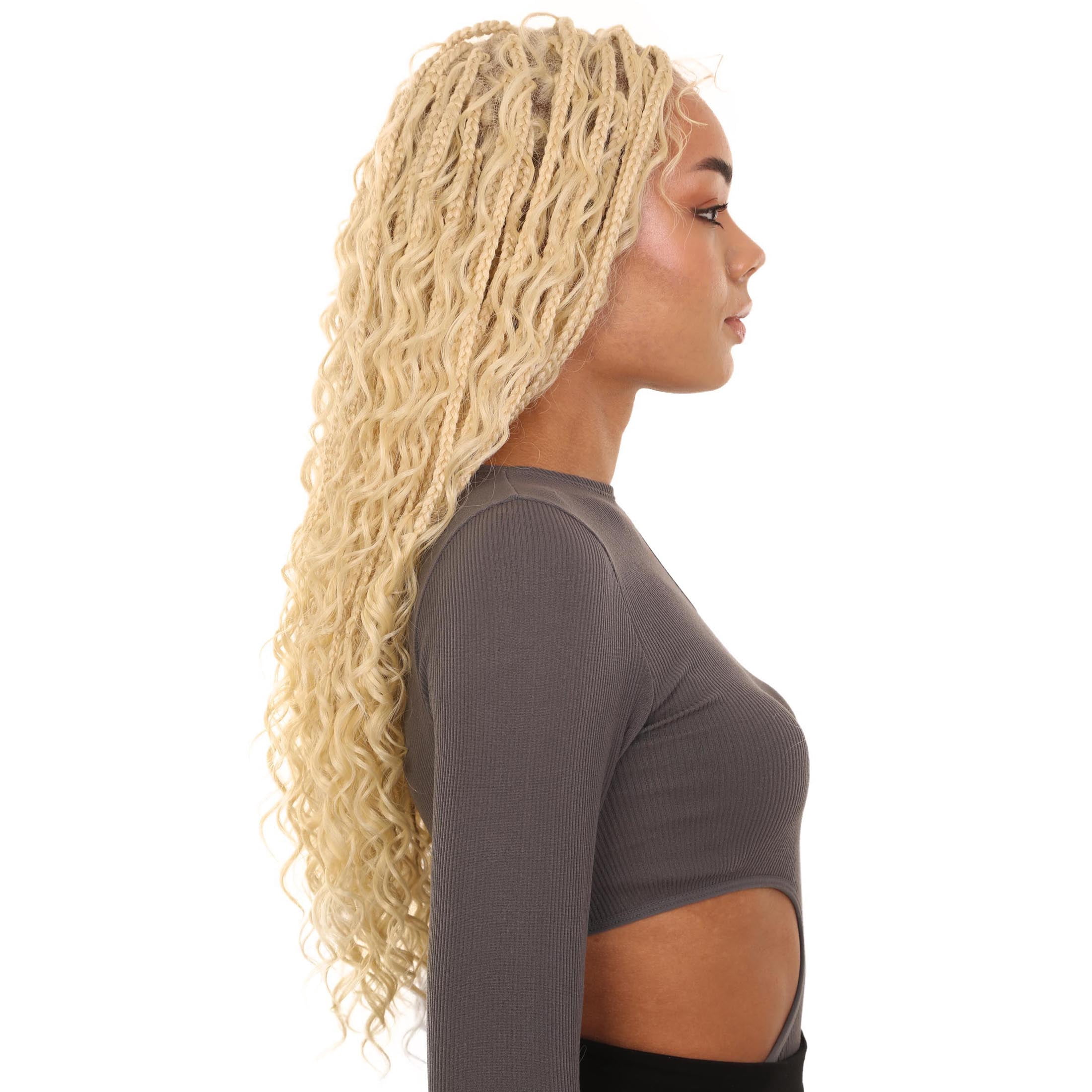 LUXLUXE 25" Boho Box Braids Wig - Full Hand-Tied Heat Resistance Synthetic Hair Wigs for Daily Wear, Parties and Cosplay, Burgundy