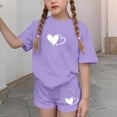 thumbnail image 3 of CYRBOKO Girls Outfit Sets, Bretchable Short Sleeve Elastic Waist Casual Kids' Activewear Sets Purple Size 5-6 T, 3 of 5