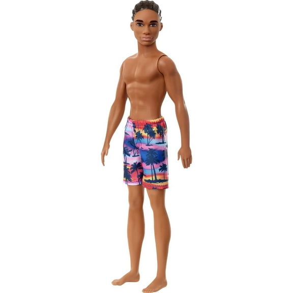 Barbie Ken Beach Doll with Brown Hair Wearing Tropical Print Swimsuit