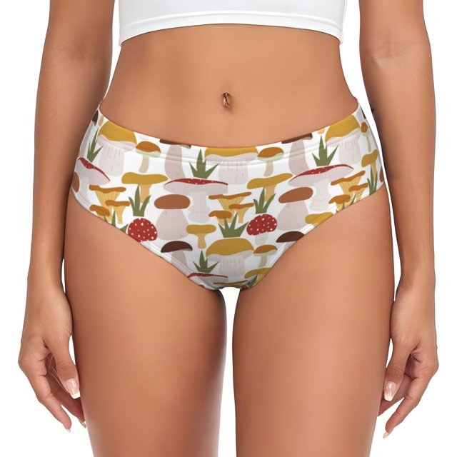 Fotbe Mushroom Calzones Estampados para Mujer – Ropa Interior de Algodón, Cómoda, Suave y Elástica-Large