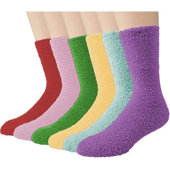 Gilbin Women's Fuzzy Non-Slip Grip Crew Socks – Super Soft Plush Hospital Slipper Socks 6-Pack