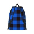 thumbnail image 2 of Naloa Buffalo Plaid Blue Black Canvas Backpack for Men Women Rucksack Casual Travel Daypack College Tote Satchel Bookbag for Teens-Small, 2 of 7