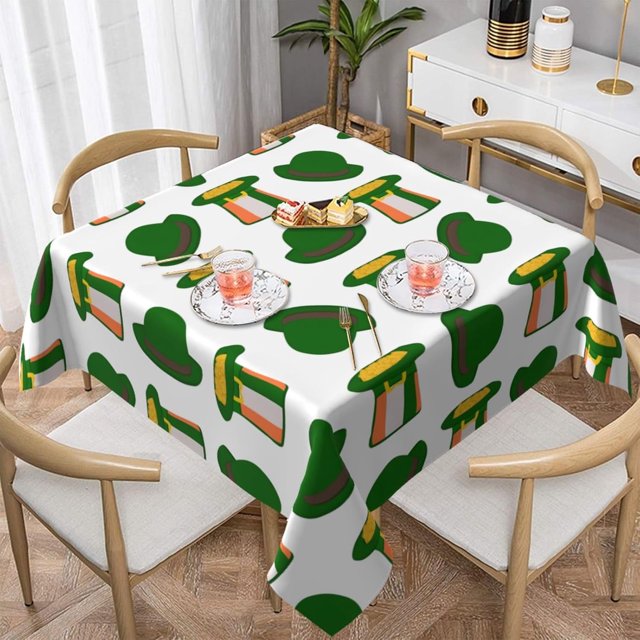 St. Patricks Day Table Cloth Washable 60 x 60 Inch Square Tablecloth Stain Resistant Picnic Polyester Table Cover Party Table Cloths for Kitchen, Picnic