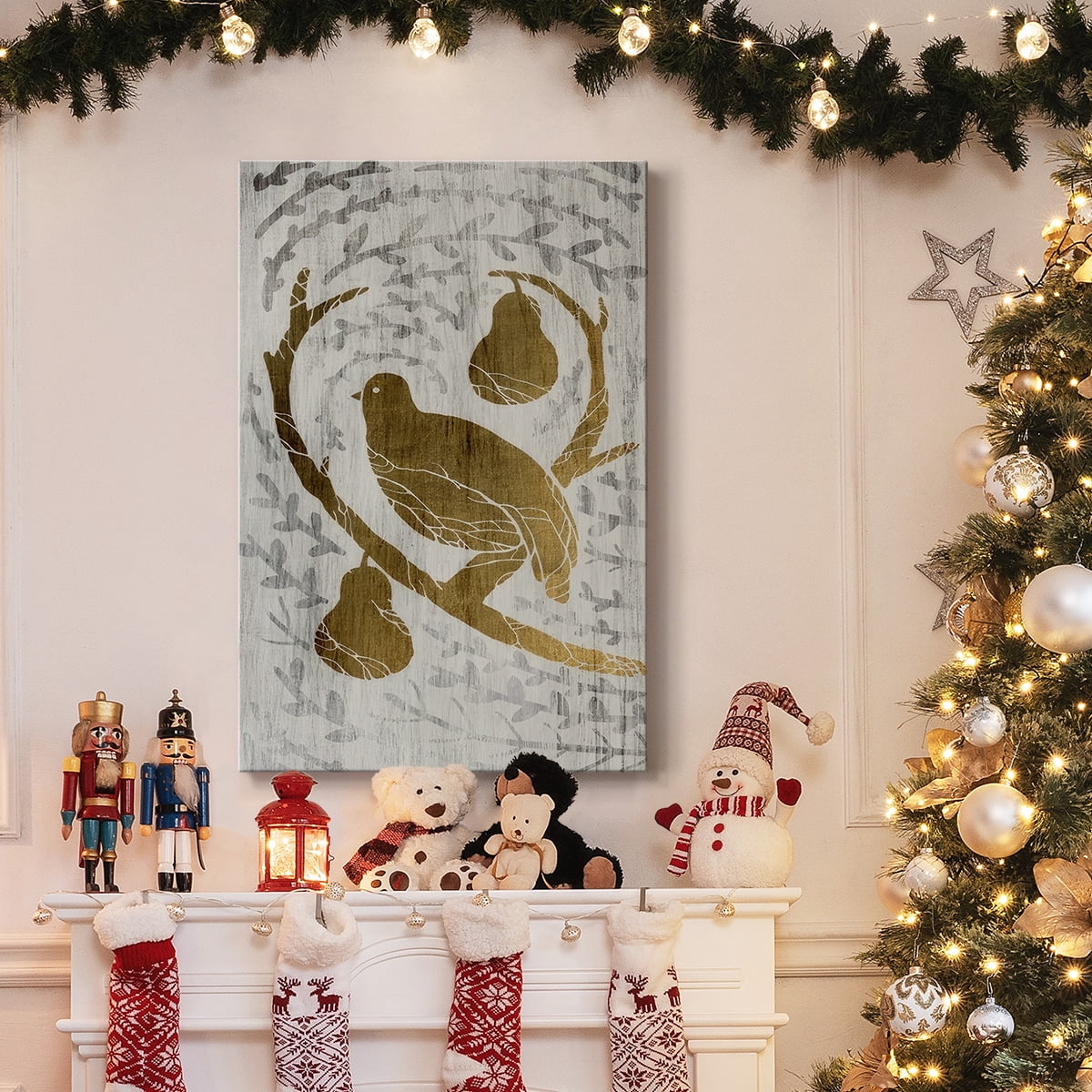 Partridge in a Pear Tree - Gold Leaf Holiday- Gallery Wrapped Canvas