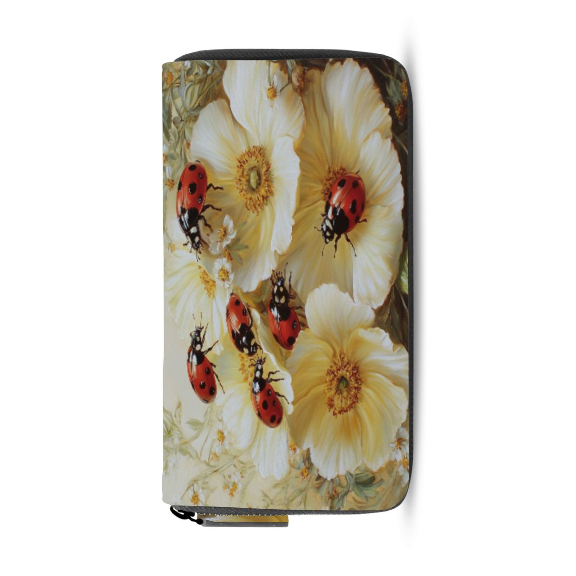 Qxltty Ladybugs Picking Flowers Women's Leather Wallet Fashion Retro Multi Card Holder with Cell Phone Pocket Mothers Day Gifts