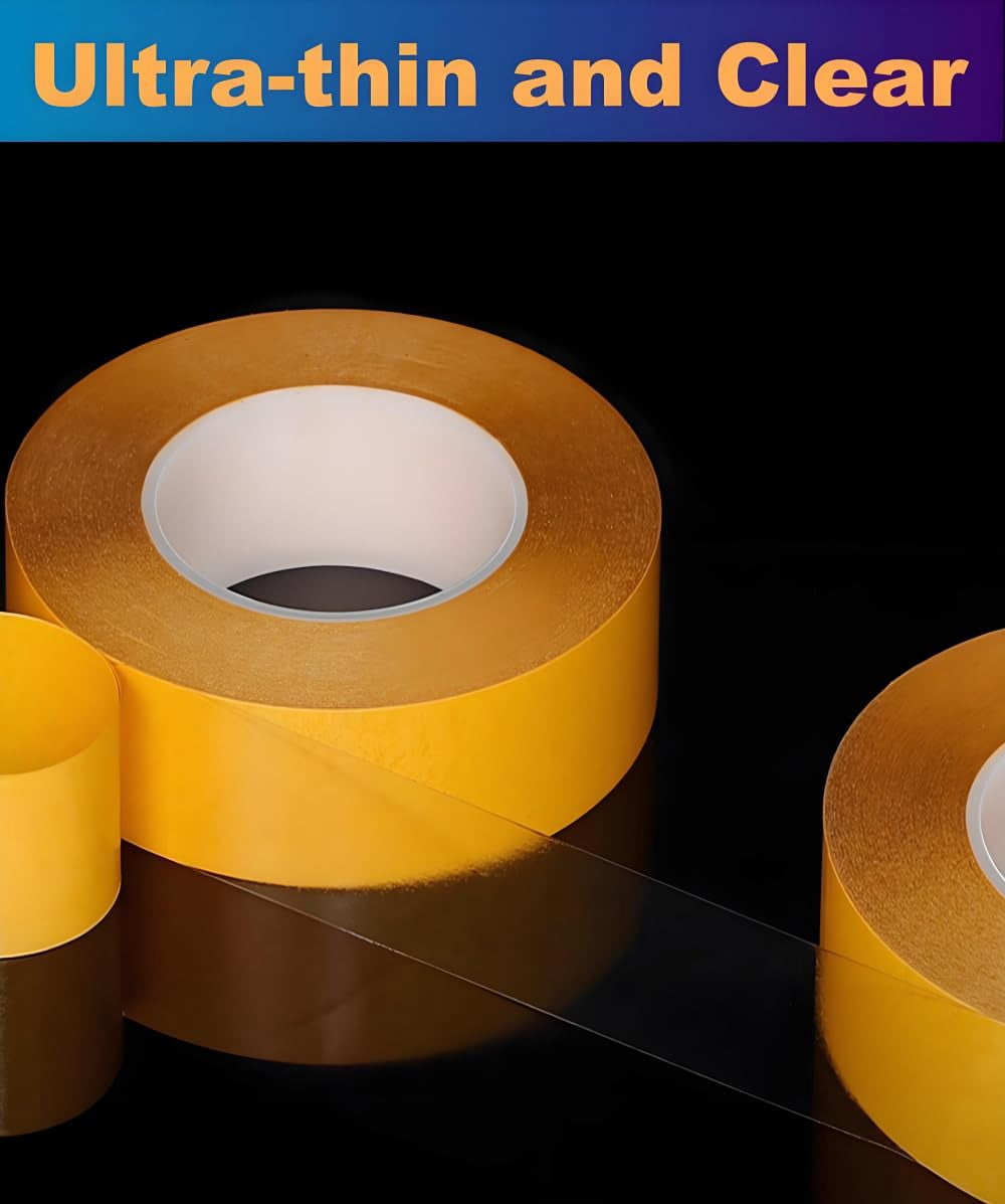 Ultra-Thin Clear Double Sided Tape Heavy Duty 2-Inch x 50 Feet Two Sides Strong Stick Mounting Adhesive Tape for Arts & Crafts, Fix Carpet, Women Clothes, Woodworking, Anti Cat Scratch, Sewing ject