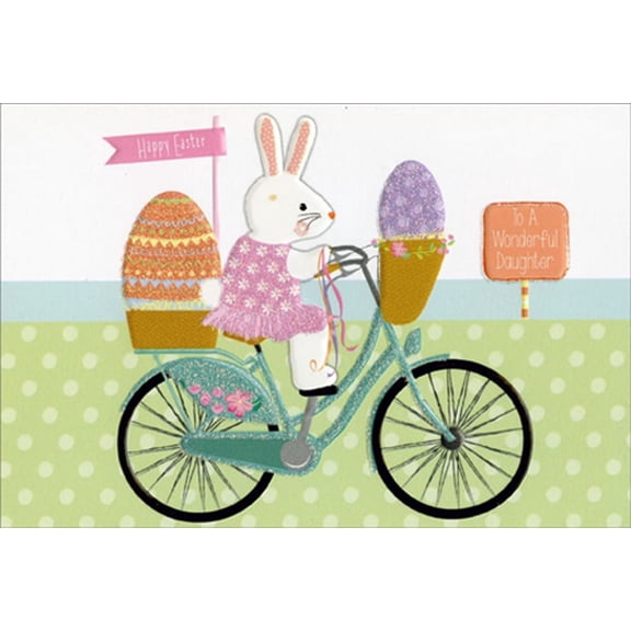 Pictura Bunny Riding Light Blue Bicycle Easter Card for Daughter