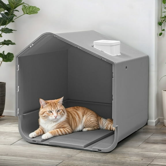 XgoodX 17"x15" Cat Litter Box Enclosed Kitten House Toilet Odorless Air Vent Free Scoop