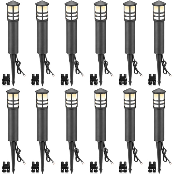 SUNVIE Low Voltage Landscape Pathway Lights 3W Outdoor 3000K 12-24V LED Bollard Wired CRI 90  Aluminum for Walkway Yard Garden, ETL Listed Cord, 12 Pack