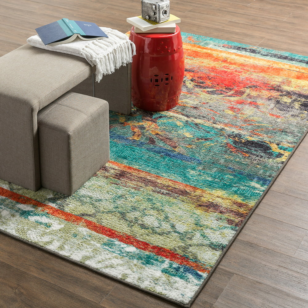 Mohawk Home Strata Eroded Color Multi Contemporary Abstract Printed Area Rug, 1'8"x5', Teal