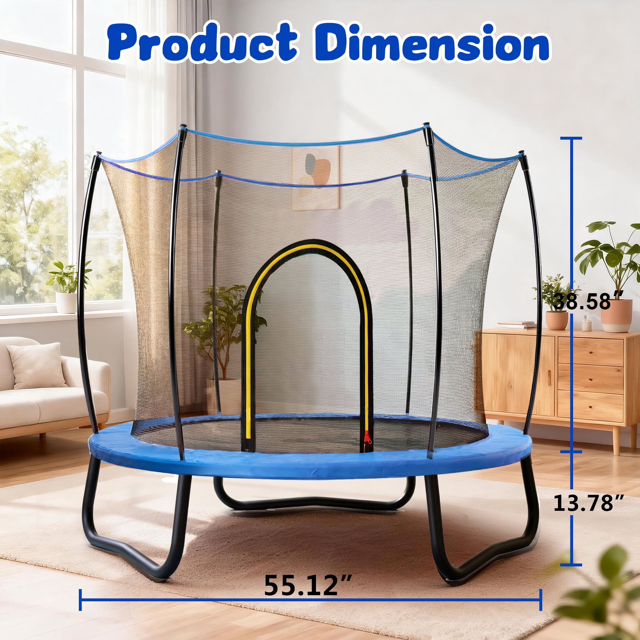 4.5FT Trampoline with Safety Enclosure for Kids, SEGMART Toddler Trampoline with Basketball Hoop, Kids Trampoline with Jumping Mat, Mini Trampoline, Indoor Trampoline, Gifts for Boys Girls, 110LBS