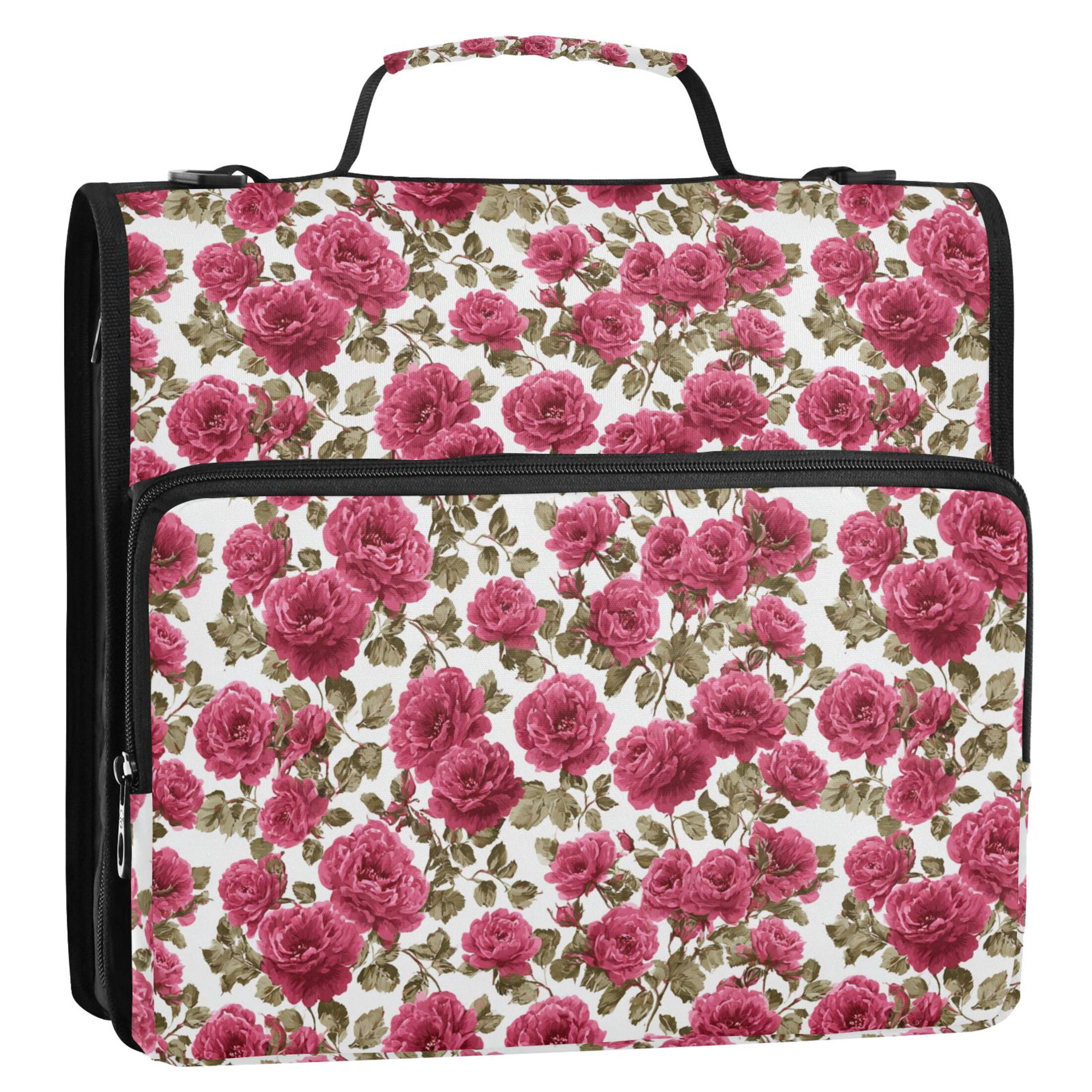 Zipper Binder Rose 1.5 Inch Binder Folder Bag with Shoulder Strap and Handle
