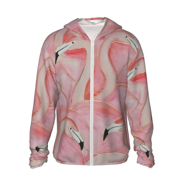Naloa Veste Légère Flamants Roses pour Hommes et Femmes, Protection Solaire, à Capuche, Manches Longues, pour Randonnée, Pêche, Voyage, Poches Zippées-Petite