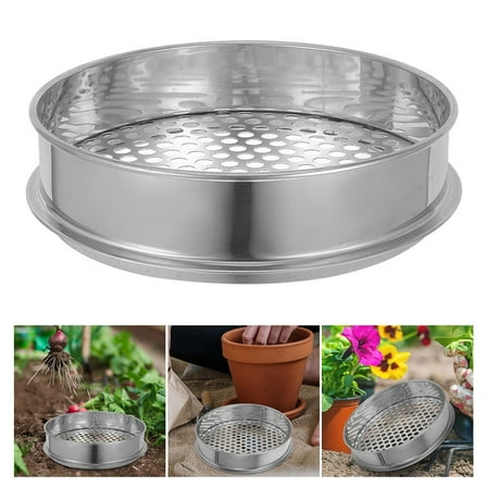 OFFIGAM Stainless Steel Garden Soil Sifter with Round Holes, Portable Soil Riddle for Home and Garden Use