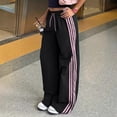 thumbnail image 2 of Landzoo One Wide Leg Baggy Track Pants Low Rise Side Striped Slouchy Palazzo Sweatpants Soft Beautiful Women's Casual Trousers, 2 of 5