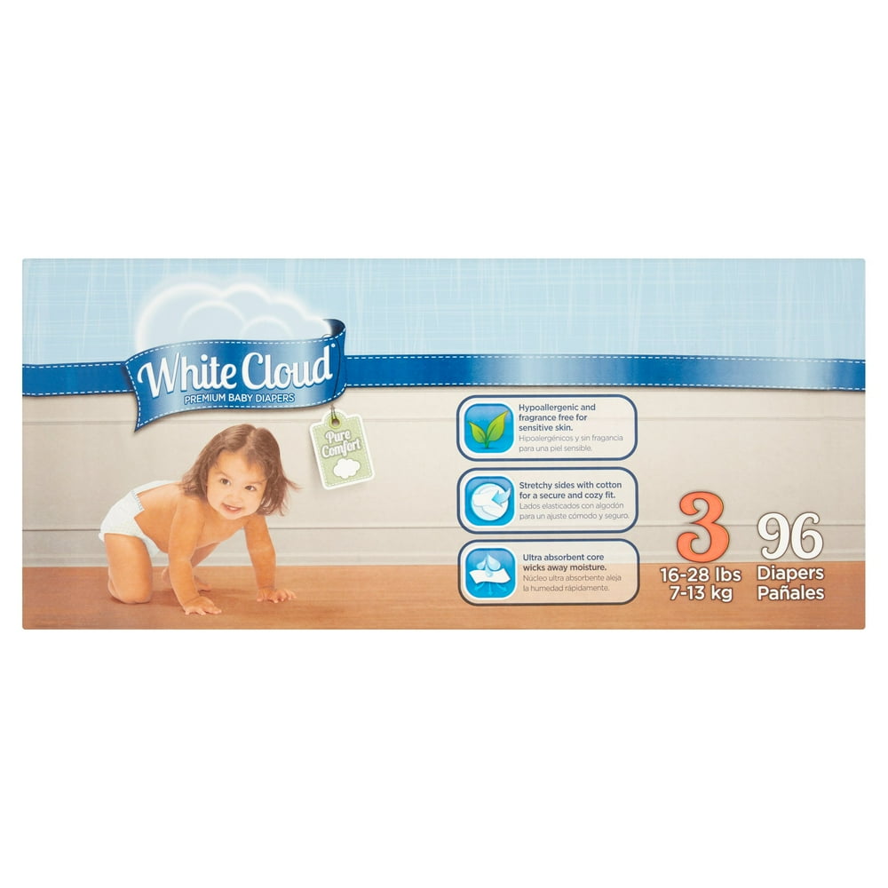 White Cloud Diapers Size 3, 96 ct