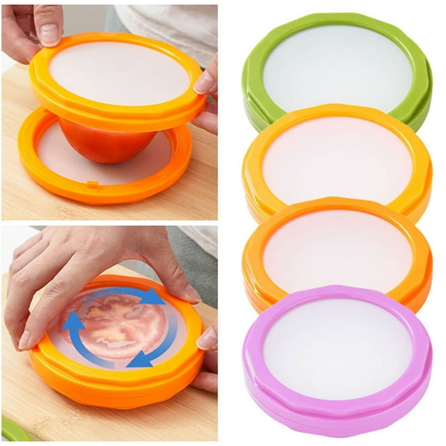 Contenants de Rangement pour le Rangement de Cuisine et la Préservation de la Fraîcheur / Organisateur de Frigo en Silicone ABS Durable pour Fruits et Légumes Réutilisable Ensemble de 4 Pcs