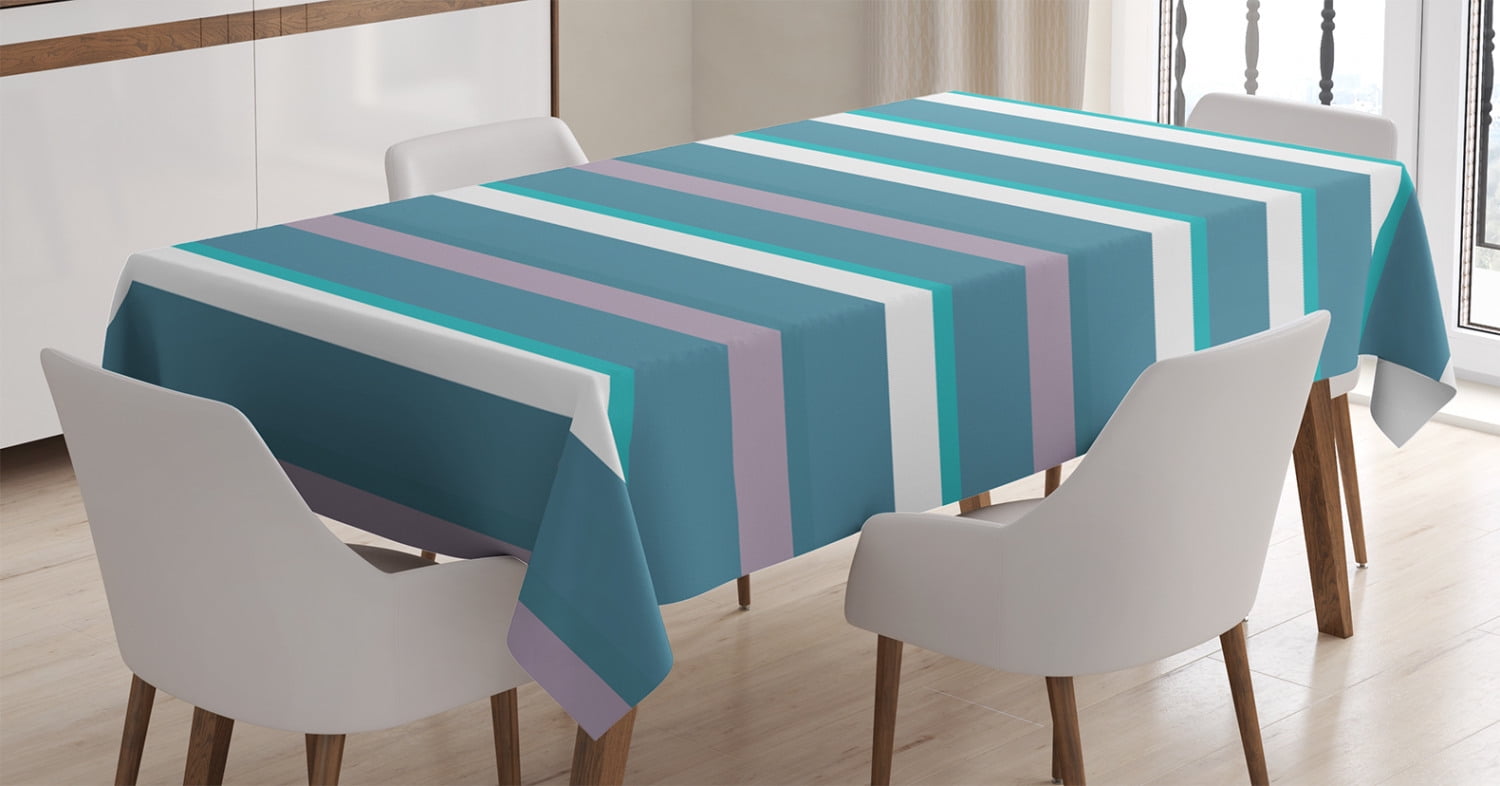 Striped Tablecloth, Turquoise Dark Teal Stripes Thick and Thin Lines
