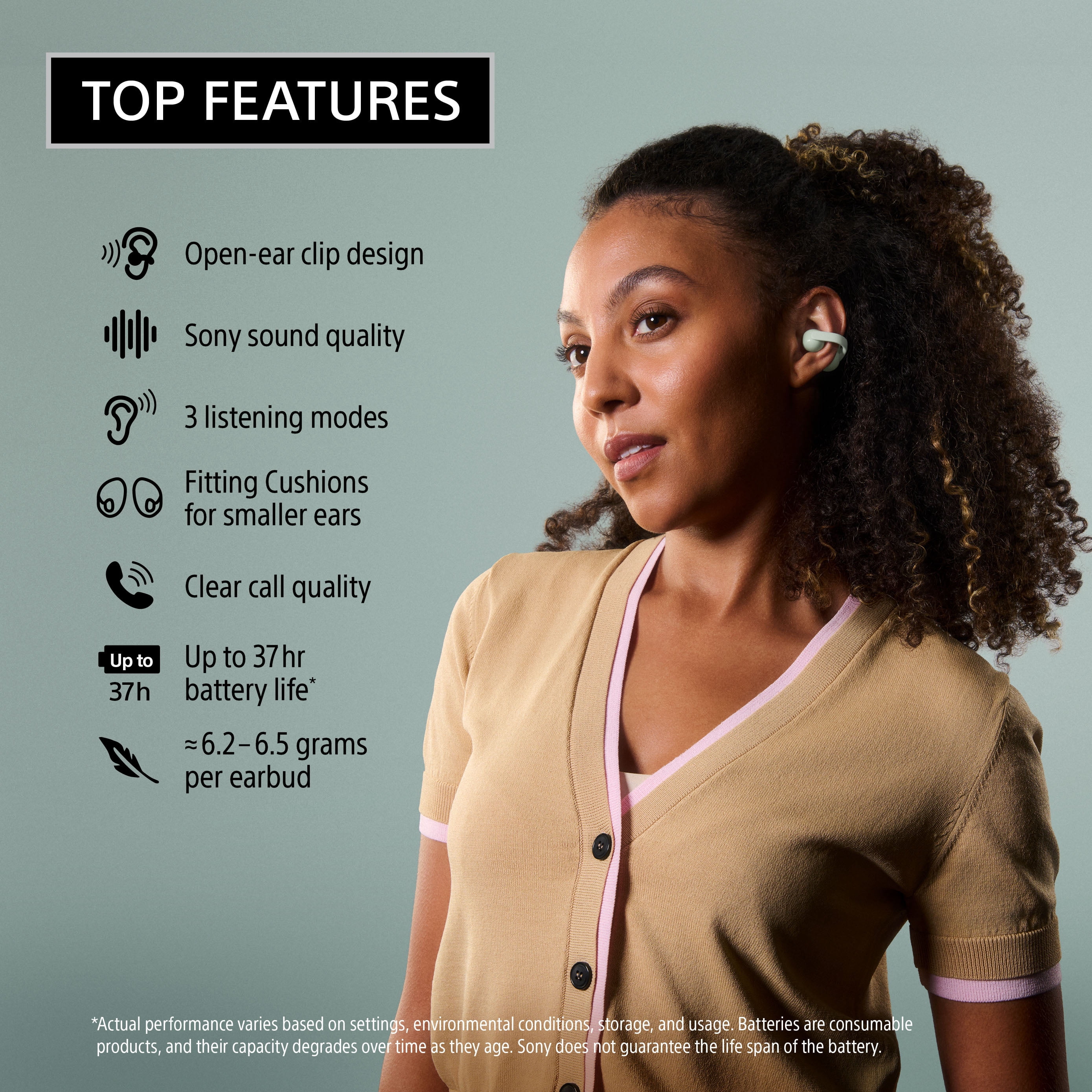 Sony LinkBuds Clip Open-Ear Truly Wireless Earbuds, Lightweight Clip-On Design, Lavender
