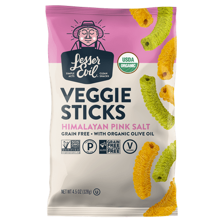 LesserEvil Grain-Free Veggie Sticks, Himalayan Pink Salt, 4.5 oz