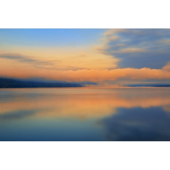 Canada, Ontario, Algonquin Provincial Park. Sunrise and fog on Lake of Two Rivers. Poster Print by Jaynes Gallery (18 x 24)