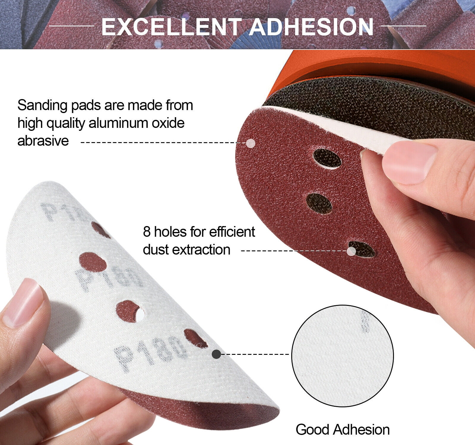 SATC 150PCS 5 inch 8-Hole Sanding Discs 60 80 100 120 150 180 240 320 400 600 Grit Assorted, A/O Hook and Loop Random Orbital Sander Paper Sandpaper Pads