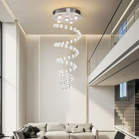 

FETCOI Modern K9 Crystal Spiral Raindrop Chandelier - Flush Mount LED Ceiling Light Fixture Pendant Lamp for Dining Room Bathroom Bedroom Livingroom